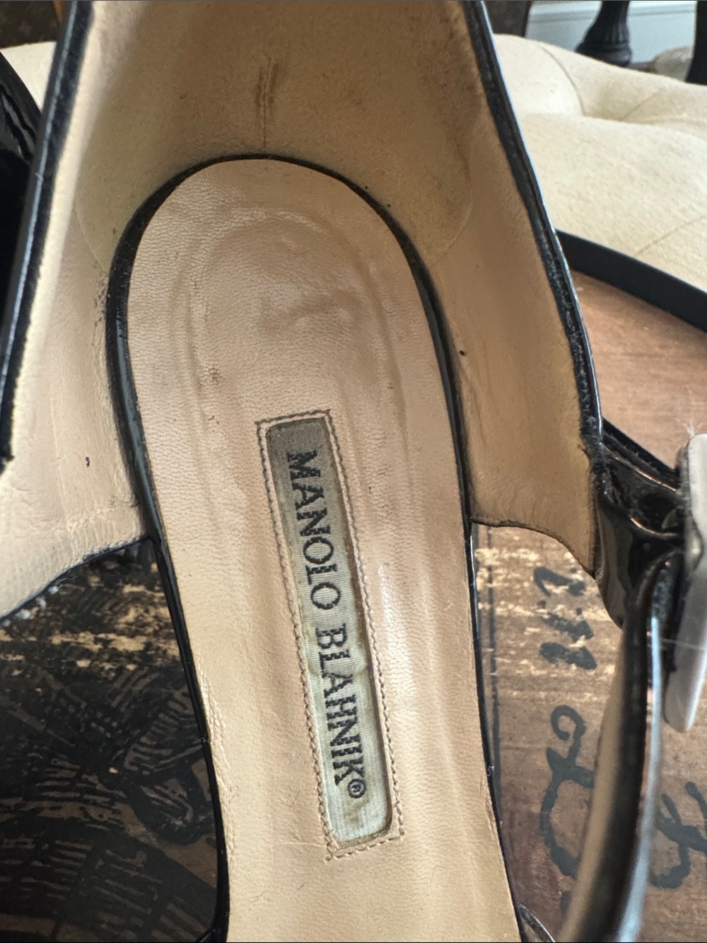 Manolo Blahnik Black Patent Mary Jane Heeled Sandals - Picture 14 of 15